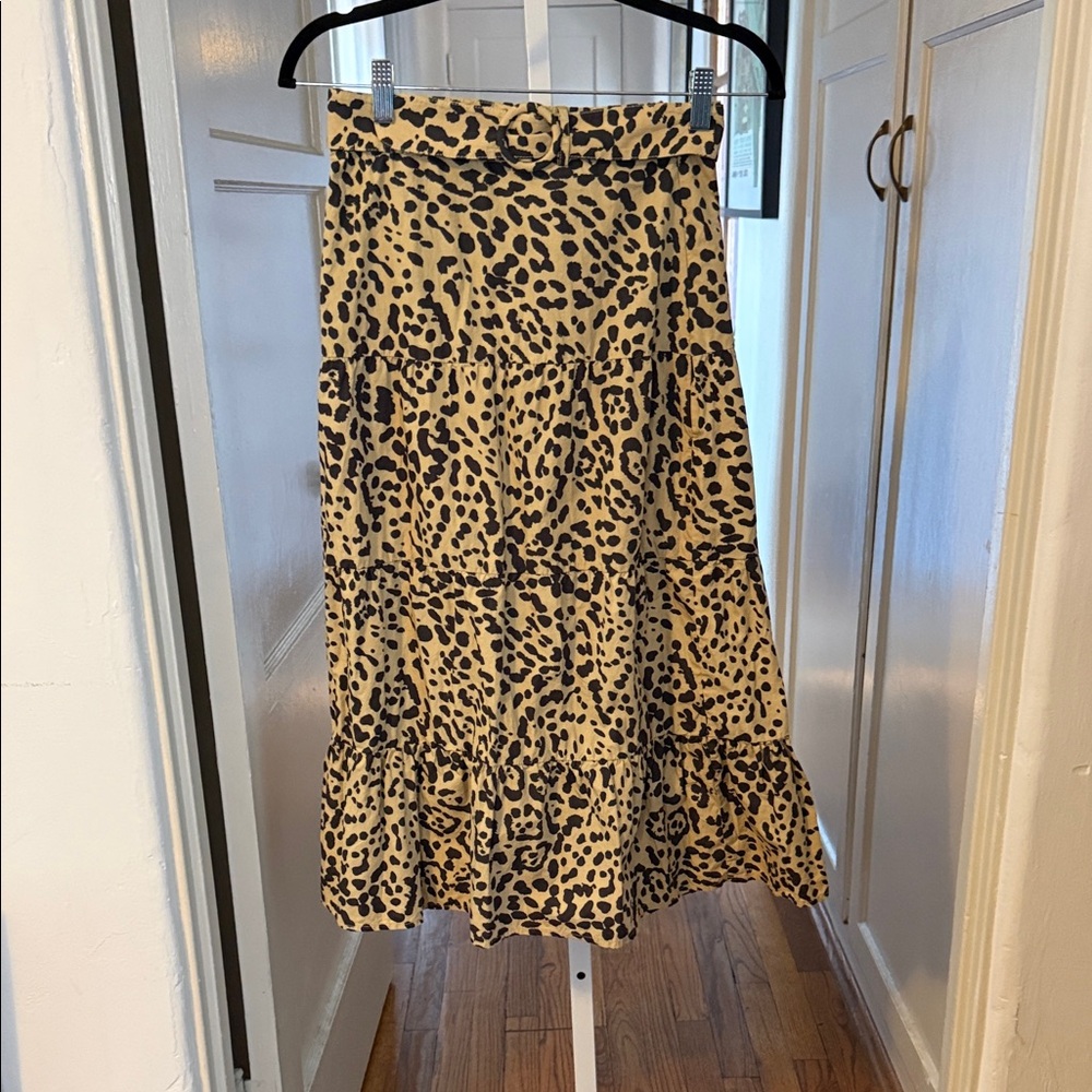 Faithfull the Brand Leopard Tiered Midi Skirt - Tan and Black S